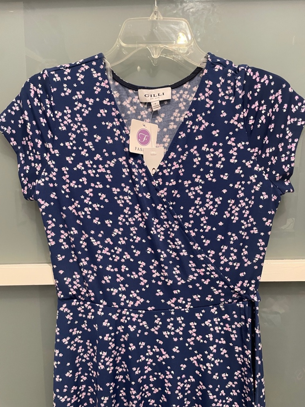 Gilli Navy Dress with Pink Floral Design, S, NWT - Picture 3 of 12